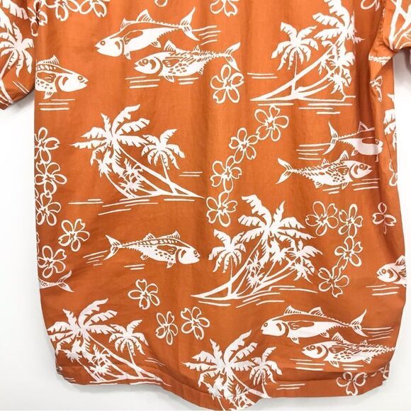 Columbia Orange Tropical Fish Cotton Button Down Short Sleeve Shirt - Picture 7 of 16